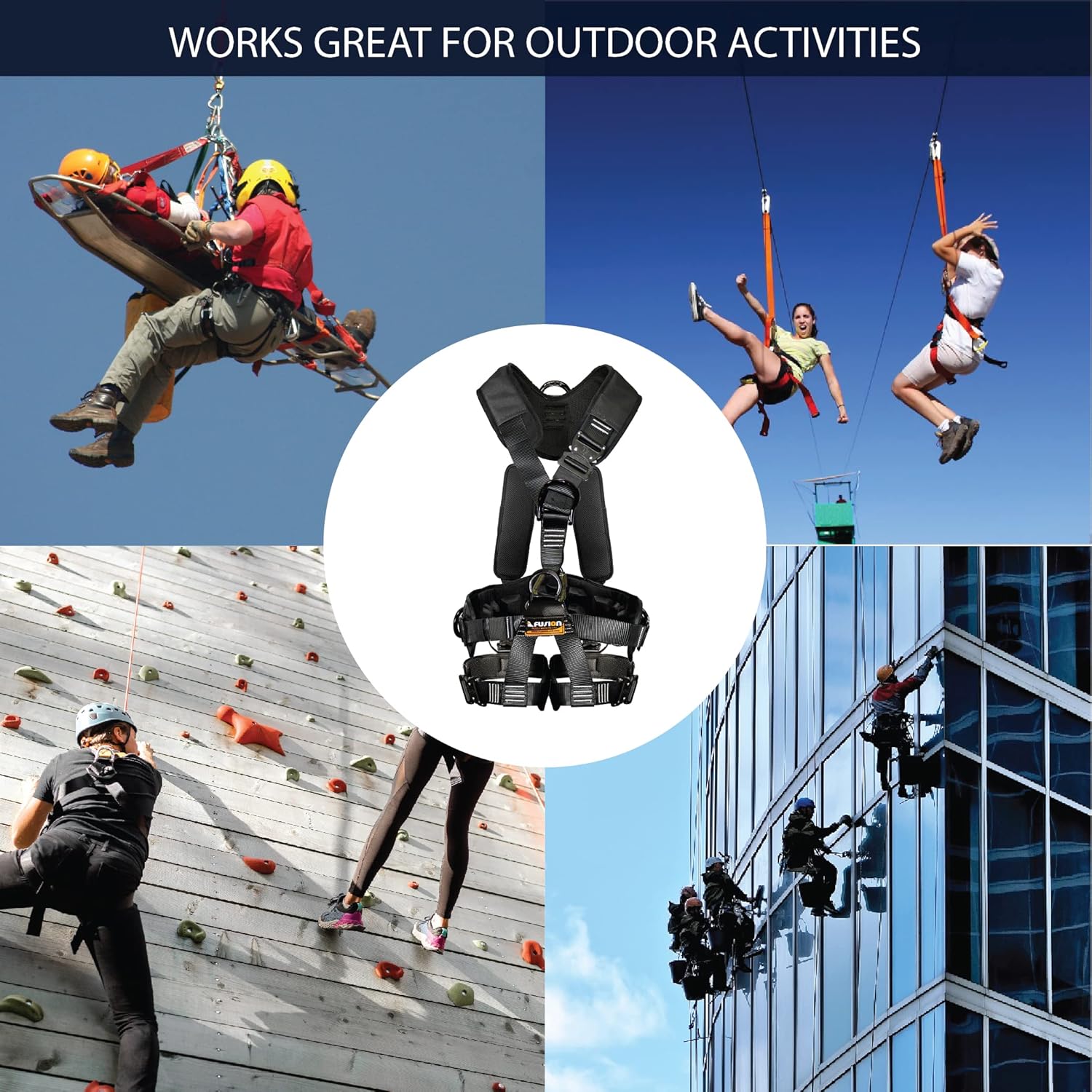 Fusion Climb Tac GT Tactical Full Body EVA Padded Heavy Duty Adjustable Zipline Harness 23kN M-L Black