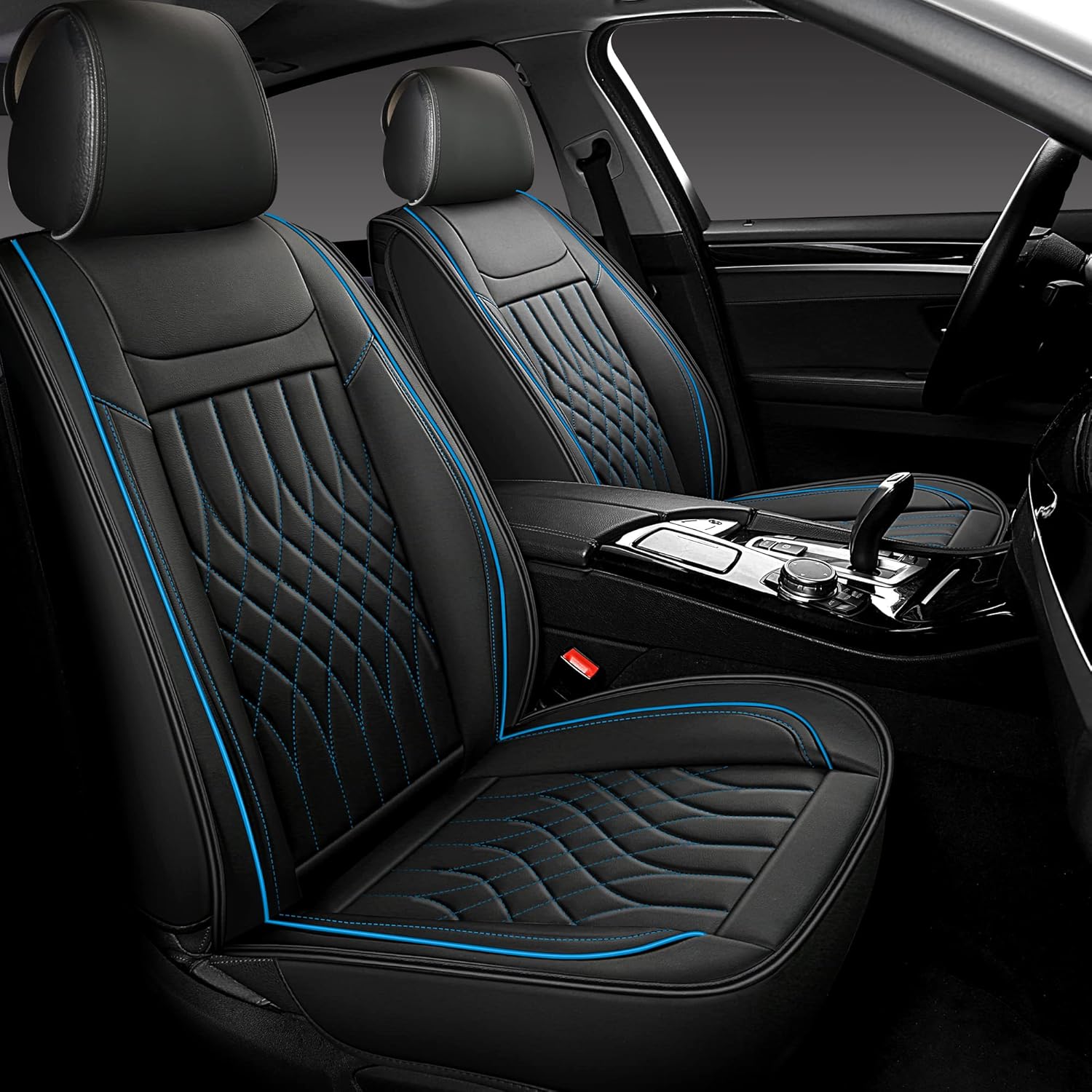 Sanwom Leather Car Seat Covers Full Set, Universal Automotive Vehicle Seat Covers, Waterproof Vehicle Seat Covers for Most Sedan SUV Pick-up Truck, Black and Red