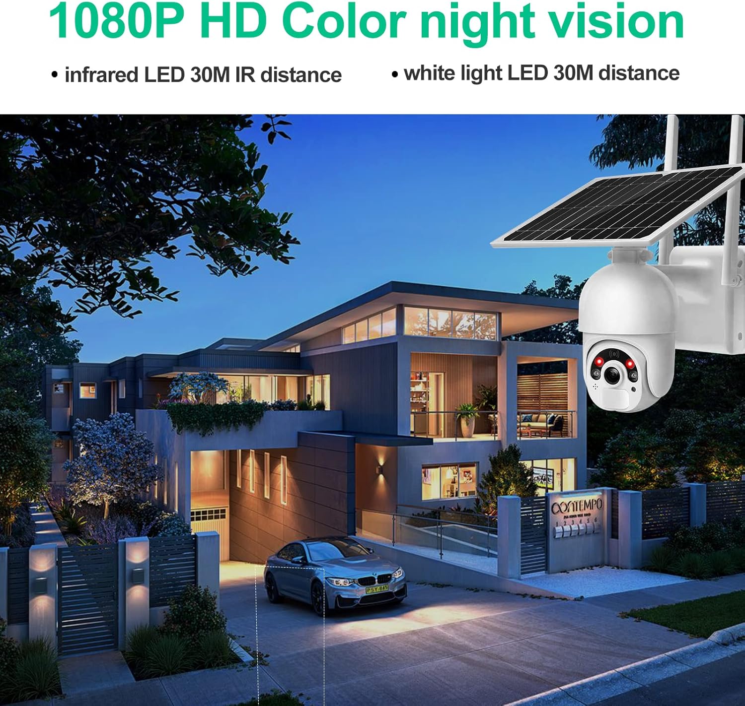 Solar Security Camera, Wireless Outdoor WiFi 360&deg; PTZ Camera, MPW 15000mAh Battery Solar Powered Security Camera, Outside Camera with 1080P Night Vision, Motion Detection, 2 Way Audio, IP65, SD/Cloud