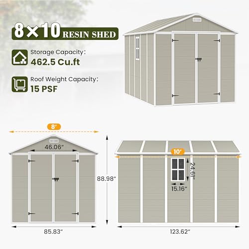 UDPATIO Outdoor Storage Shed 6 x 6 FT, Resin Garden Sheds with Floor Plastic Patio Outdoor Storage Shed with Lockable Door for Tool, Bike, Garbage Gray White