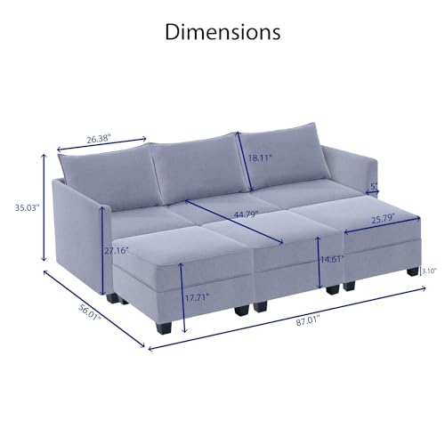 Naomi Home Elizabeth Modular Sofa Sectional Sleeper Couch with Ottoman Air Leather - 6-Seater Sofa with Storage Seat - Convertible Sectional Sofa Couch Bed for Living Room - Caramel