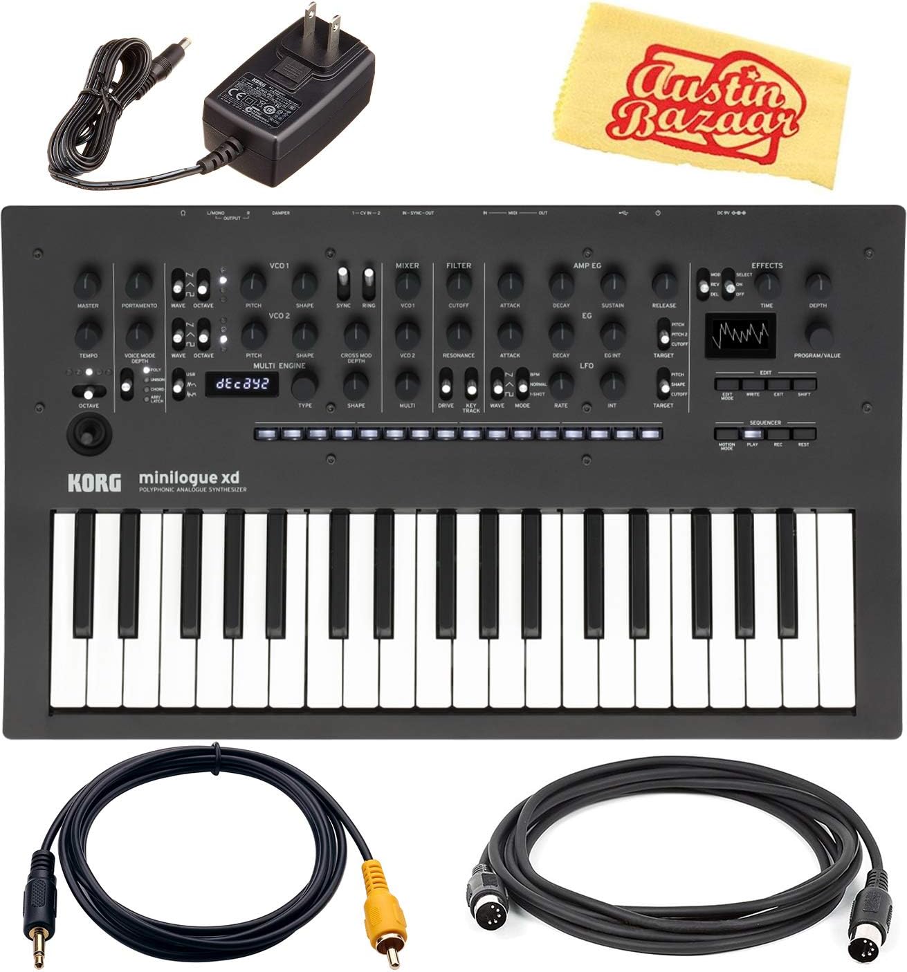 Korg Minilogue XD Bundle with MIDI Cable, Aux Cable, and Austin Bazaar Polishing Cloth