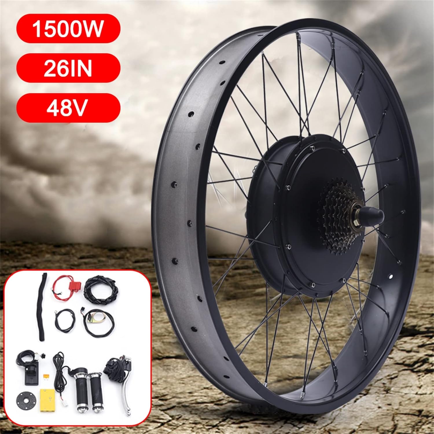 Electric Bike Conversion Kit, 26" 48V 1500W Rear Wheel Electric Fat Tire Ebikes Conversion Kit Ebike Hub Motor Snow Bike Motor Conversion Kit with LCD Display & PAS System Twist Throttle