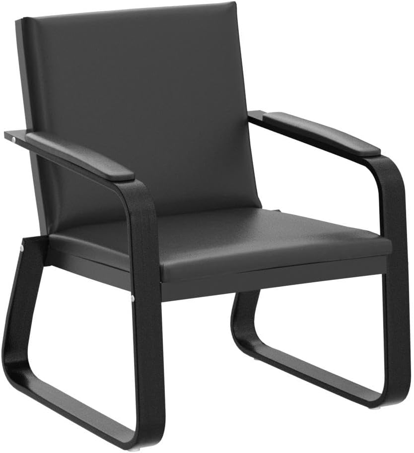 Waiting Room Chair With Armrest Black PU Leather Office Furniture, Office Guest Seating Lobby Conference Reception Chairs For Airport Clinic Hospital Bank Salon Barber