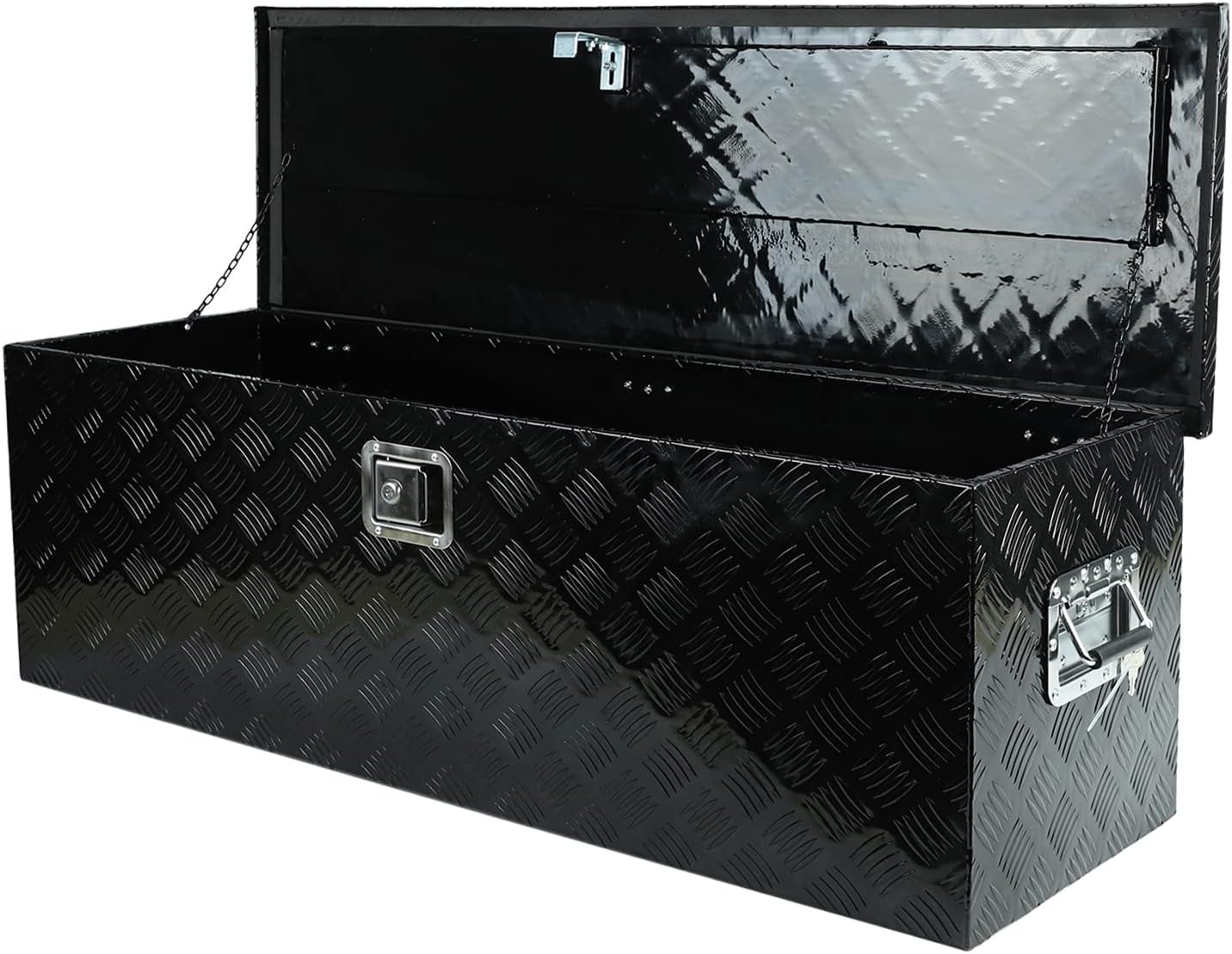bchsadvb Truck Bed Tool Box Truck Storage Trailer Flat Bed Pickup Trailer w/Lock & Keys,49x15x15 Inch Heavy Duty Black Aluminum 5 Bar Tread