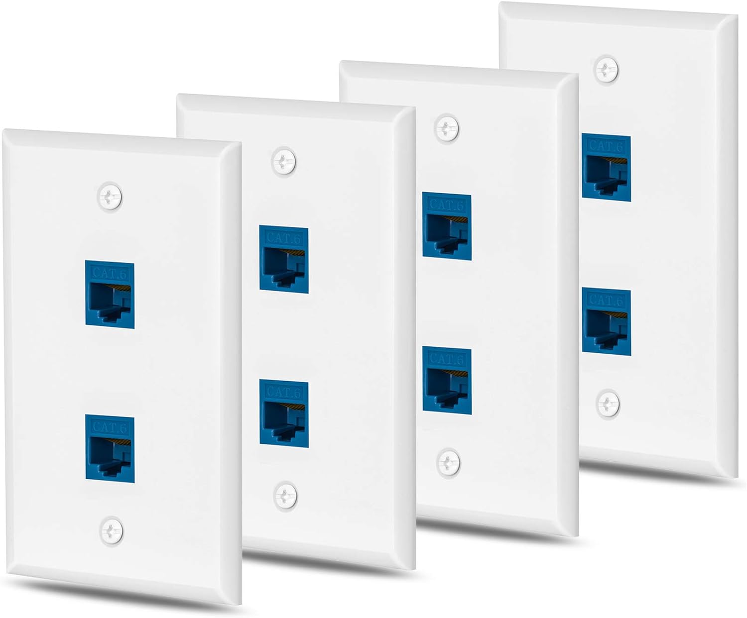 HuaHengHT cat6 Ethernet Wall Plate Outlet 1 Port RJ45 Network Female to Female Keystone Wall Coupler Jack Plate (1 Cat6 2 Packs, White) Pack of 2