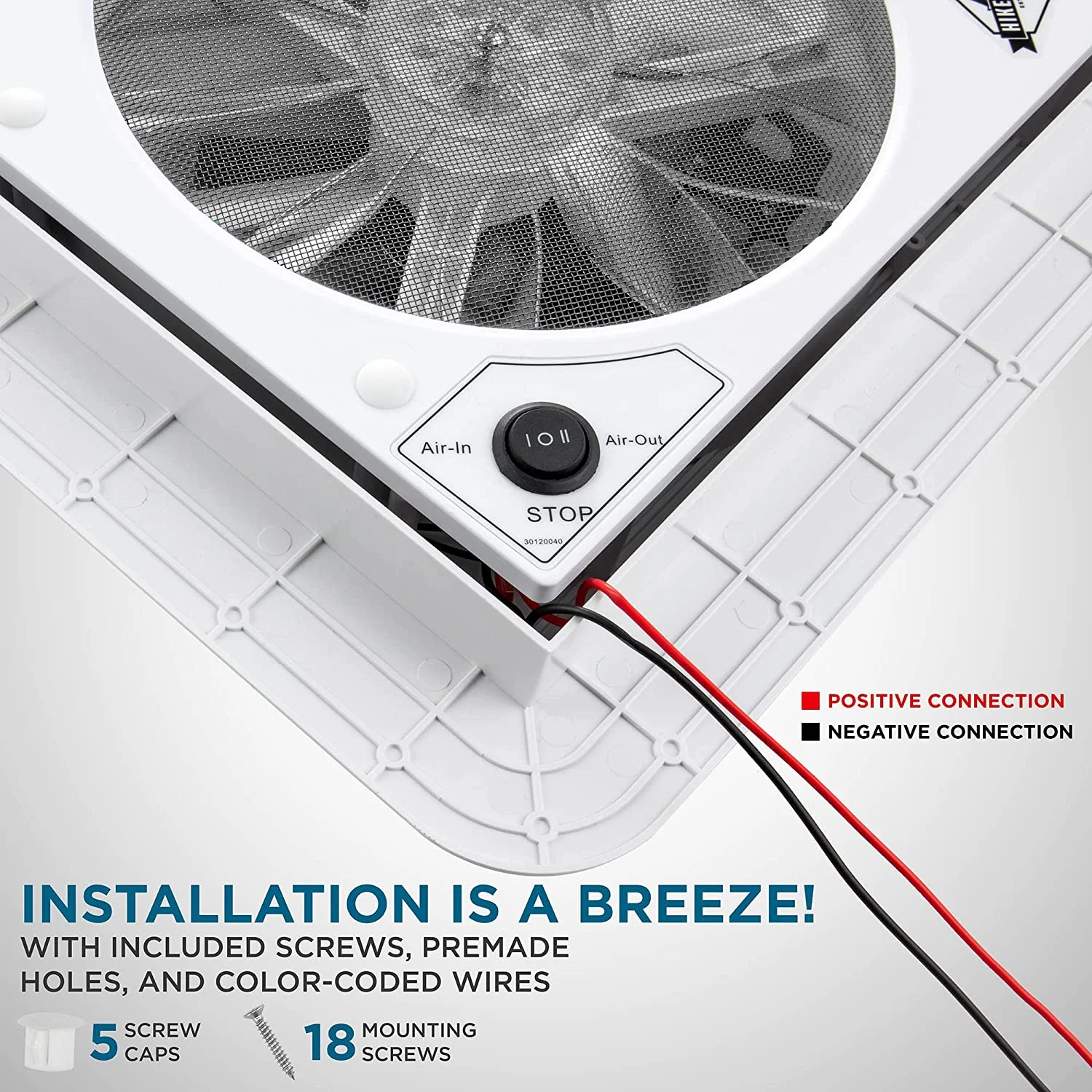 Hike Crew 11” RV Roof Vent Fan with LED Light | 12V Motorhome Vent Fan | Intake & Exhaust, Manual Open/Close & White Lid | Includes Screws & Garnish