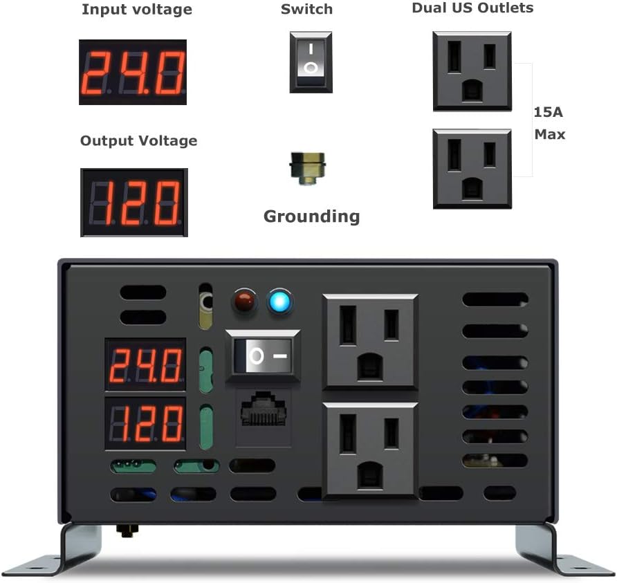 Pure Sine Wave Inverter 800Watt 12V DC to 110V 120V Power Inverter with Remote Control Dual AC Outlets for CPAP RV Car Solar System