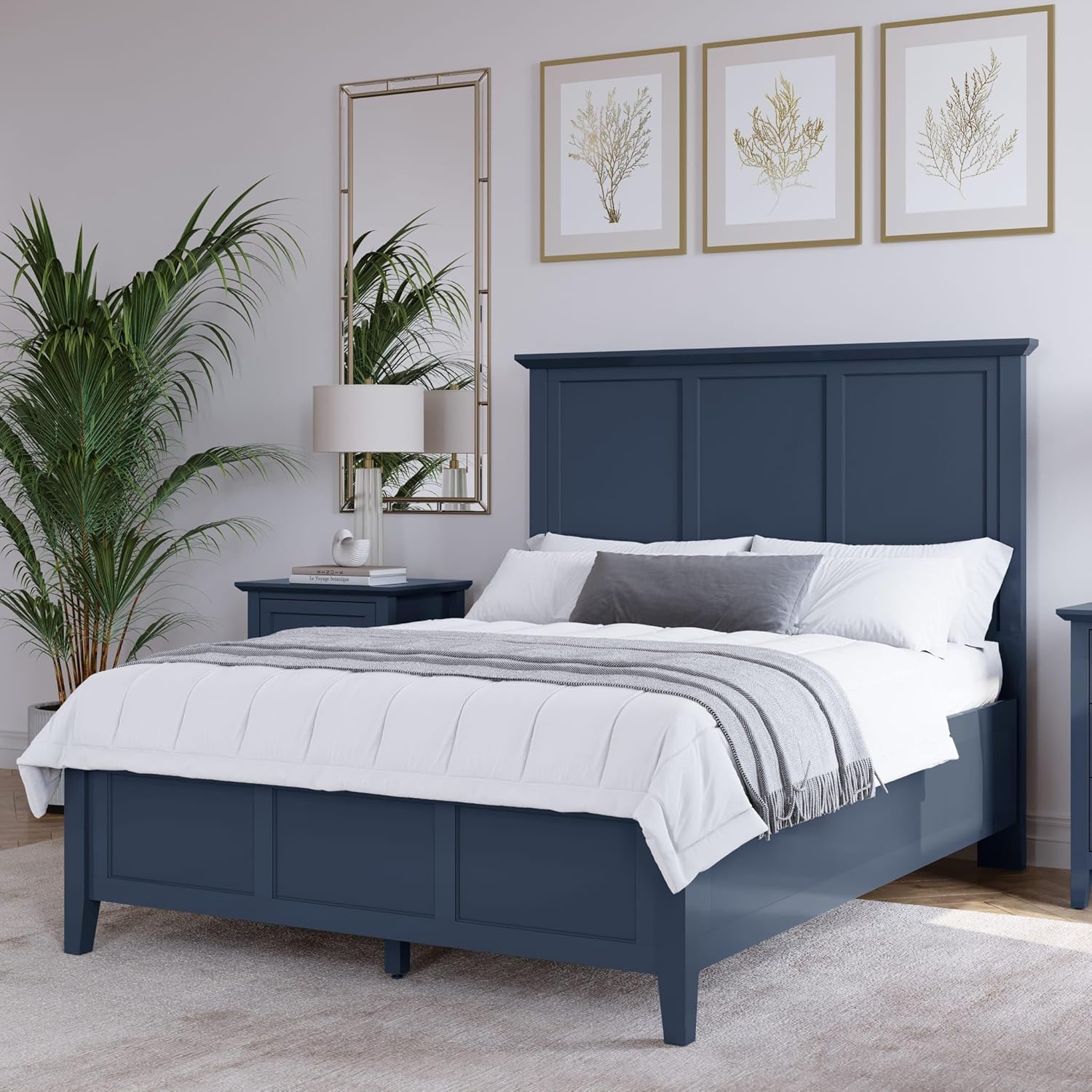 Modus Furniture Solid Wood Three Panel Bed, Queen (U.S. Standard), Grace - Blueberry