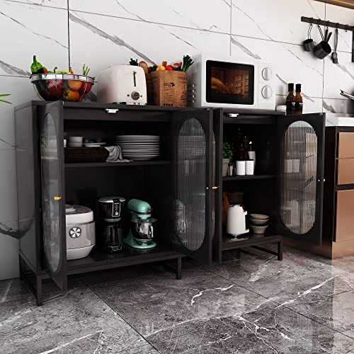 Accent Storage Cabinet, Modern Sideboard Buffet Cabinet with Glass Doors and Adjustable Shelves, Freestanding Cabinet for Living Room, Kitchen, Entryway, Dining Room (Natural)