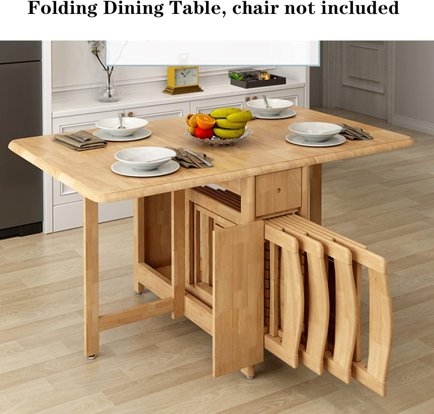 Kitchen Table, Folding Dining Table, Solid Wood Drop Leaf Table, Space Saving Compact Dining Room Table (A) (B)