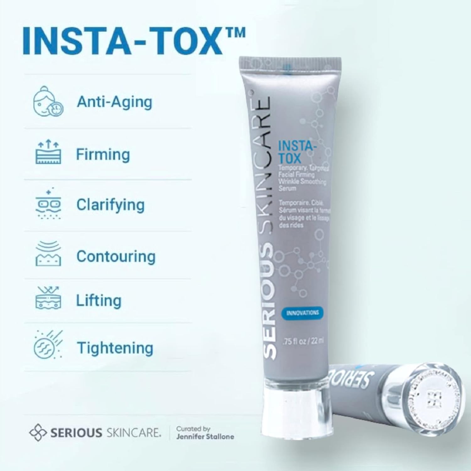 Serious Skincare INSTA-TOX Instant Wrinkle Smoothing Serum - Temporarily Tightens Skin - Instant Line Filler - Improves appearance of Fine Lines & Wrinkles -Two .75 oz. Tubes (2Pack) Pack of 2
