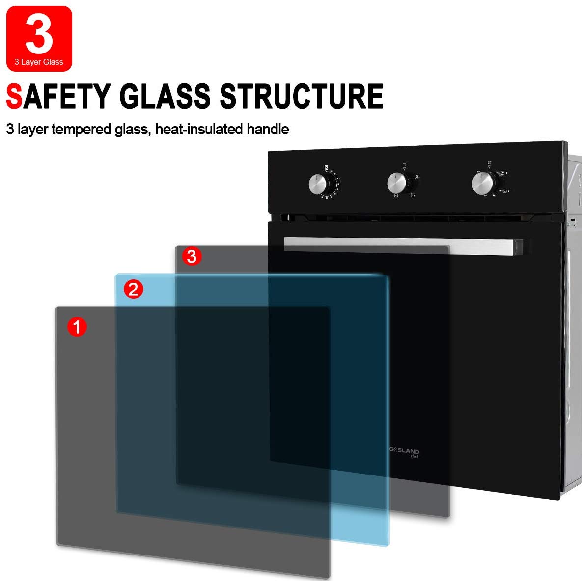 Single Wall Oven, GASLAND Chef GS606MB 24" Built-in 6 Cooking Function Single Wall Gas Oven, Mechanical Knob Control Gas Wall Oven