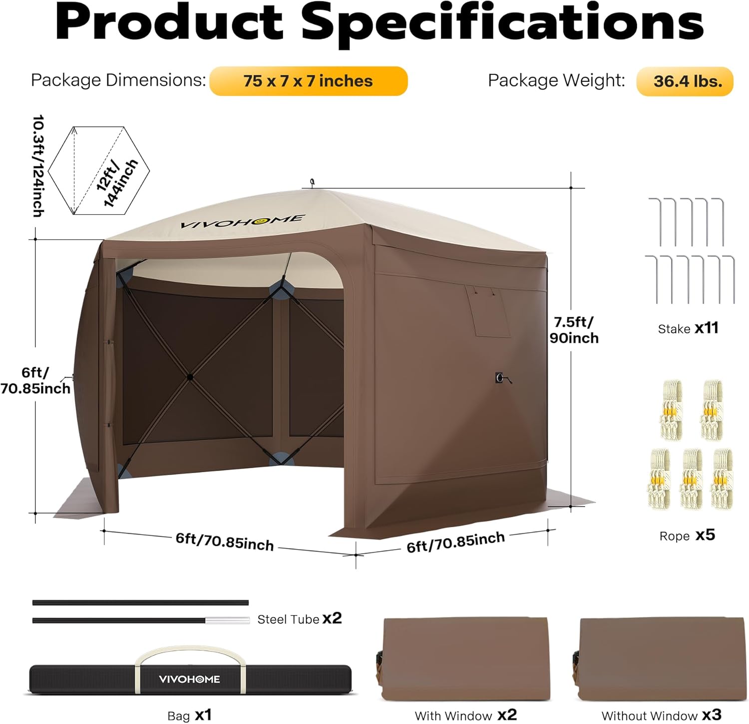 VIVOHOME 12x12ft Pop-Up Gazebo Screen Tent, 6-Sided Instant Outdoor Canopy Shelter with Large Main Door with VIVOHOME 10x10ft Easy Pop-Up Canopy, Outdoor Screen Tent with Mosquito Netting