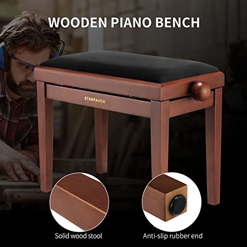 Starfavor Piano Bench Adjustable, Wooden Piano Stool Padded Piano Seat Cushion, Duet Keyboard Bench Digital Piano Chair, SPB-480N