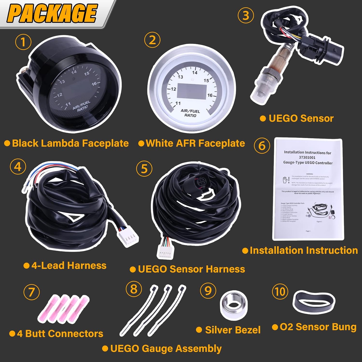 Wideband UEGO Air/Fuel Ratio Gauge 52mm (2-1/16”) with 4.9 LSU Sensor, Digital AFR Controller Gauge, Wideband O2 Control Sensor kit | 0-5V Analog Output (10-20 AFR Range)