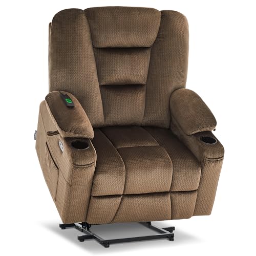 MCombo Small Power Lift Recliner Chair with Massage and Heat for Petite People, Cup Holders, USB Ports, Side Pockets, Fabric 7569 (Small-Regular, Brown)