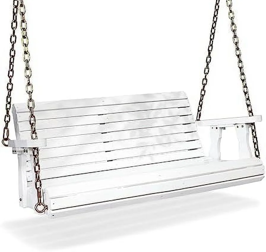 HJNIUNIU Upgraded Patio Wooden Porch Swing for Courtyard &amp; Garden  Heavy Duty 880 LBS Swing Chair Bench with Hanging Chains for Outdoors (5 FT  White)