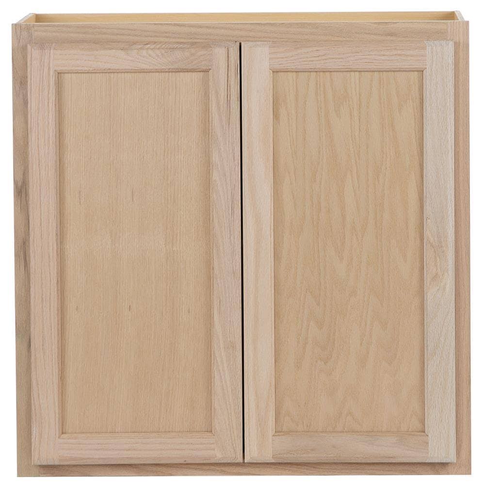Project Source 30-in W x 30-in H x 12.75-in D Natural Unfinished Oak Door Wall Fully Assembled Stock (Prefabricated) Cabinet in
