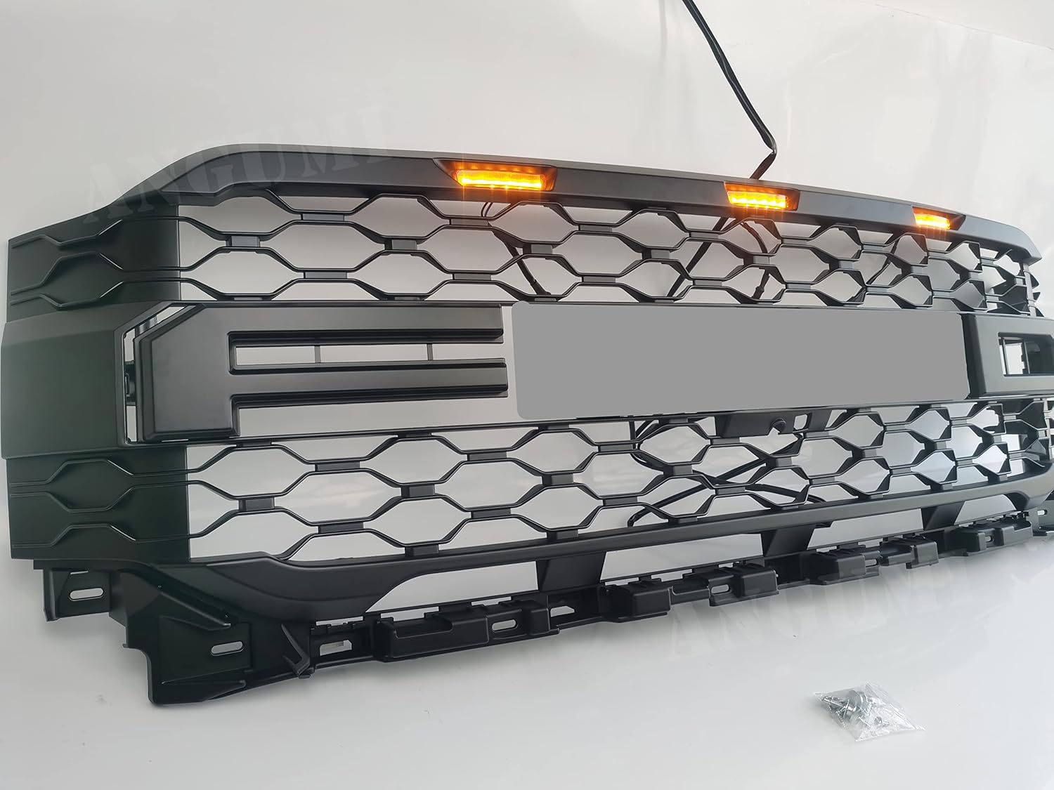 ANGUMI Front Grille Compatible with F150 2021 2022, Raptor Style Grille with Letters & LEDs Matte Black,Available for Trucks with Front Camera(US Stock)
