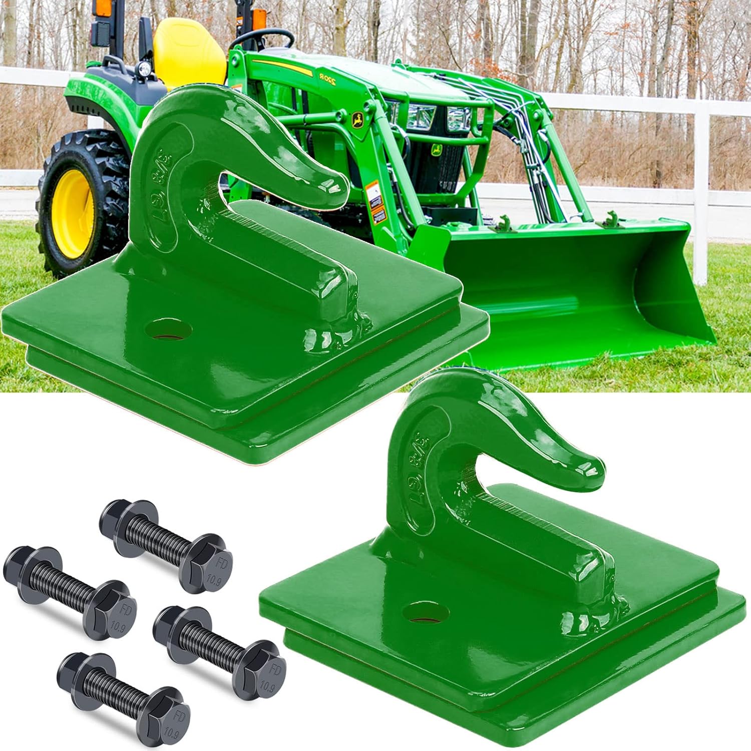 AUTOBOTS Tractor Bucket Hooks 3/8" (2 Pack),Max 15,000 lbs, Bolt On Hooks for Tractor Bucket,Heavy Duty Grab Hook Tow Hook,Indispensable Tractor Bucket Accessories for Rv,Utv,Truck,Red Pack of 2