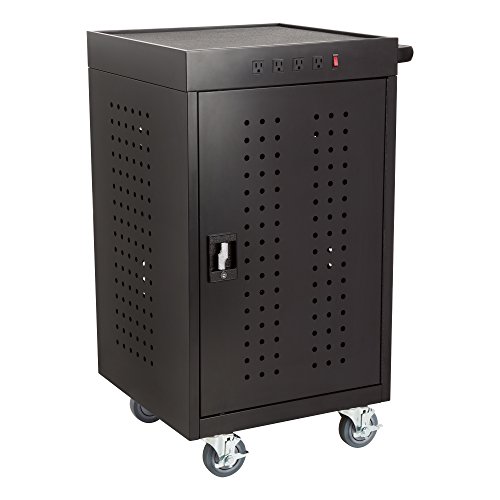 Learniture Structure Series 30-Device Mobile Charging Station for Laptops and Tablets, Lockable Charging Cart with Wheels for 30 Tablets/Chromebooks, Black