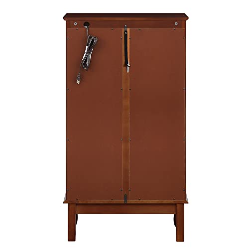 Lighted Wooden Corner Display Curio Cabinet, Curved Shelving Unit with Adjustable Shelves and Mirrored Back Panel, Tempered Glass Doors for Bedroom, Living Room (Oak, Corner Shape)
