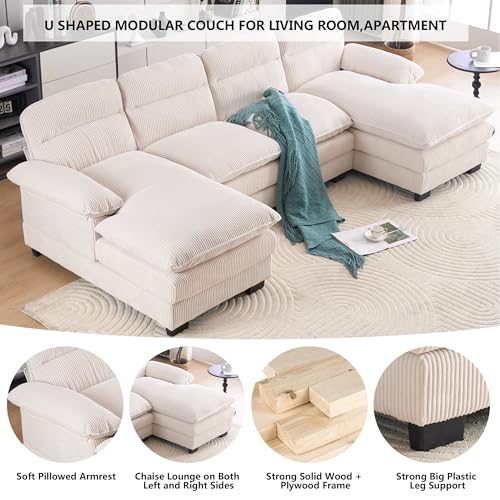 Aoowow Corduroy Loveseat Sofa Couch with Ottomans,Luxury Modular Sectional 2 Seater Sofa with Deep Seat,Modern Cloud Sofas with Throw Pillows for Living Room (Grey, Loveseat with Ottoman)