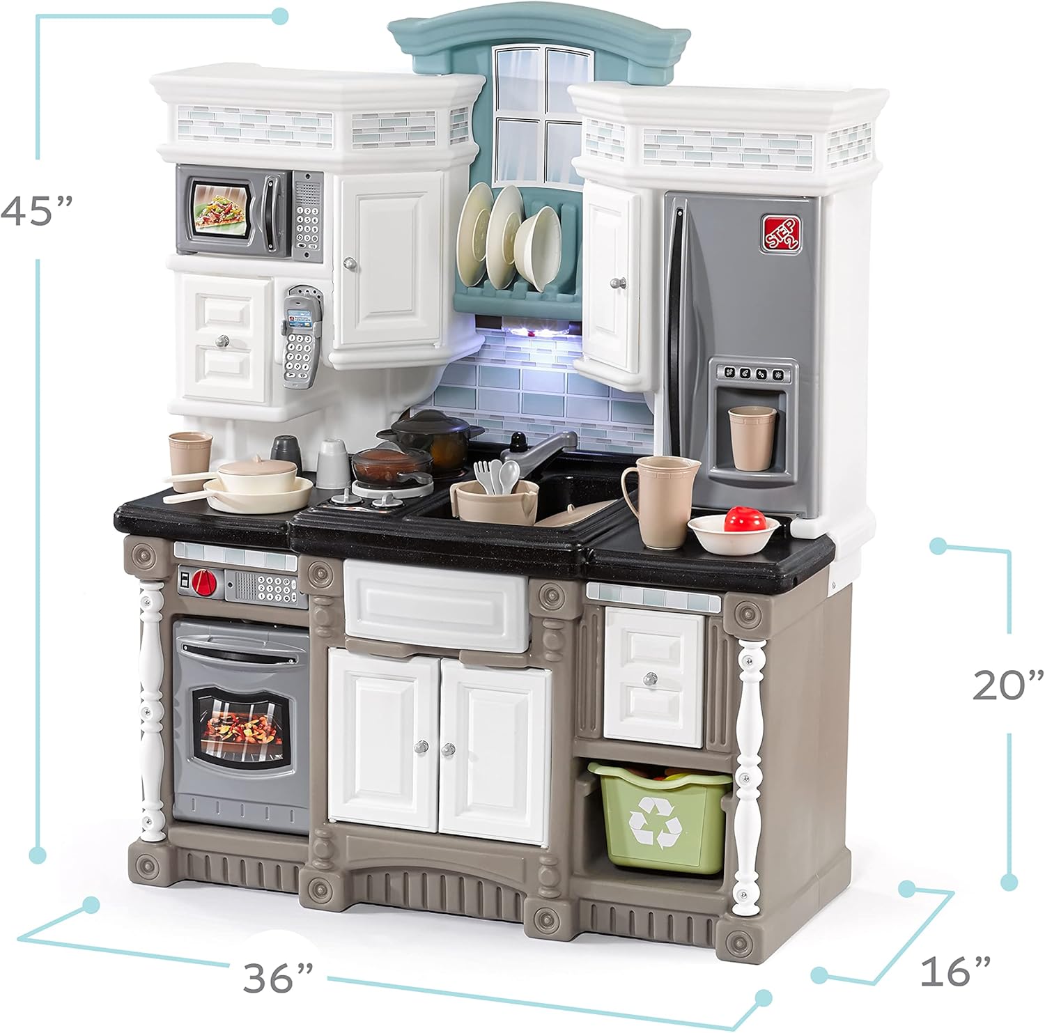 Step2 Lifestyle Dream Kitchen Set for Kids, Indoor/Outside Pretend Play Kitchen, Toddlers 2+ Years Old, Lights and Sounds, 37 Piece Kitchen Toy Set, Easy Assembly