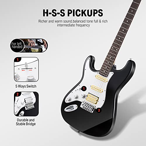 Donner DST-100B 39 Inch Electric Guitar Beginner Kit Solid Body Full Size Black HSS for Starter, with Amplifier, Bag, Digital Tuner, Capo, Strap, String,Cable, Picks