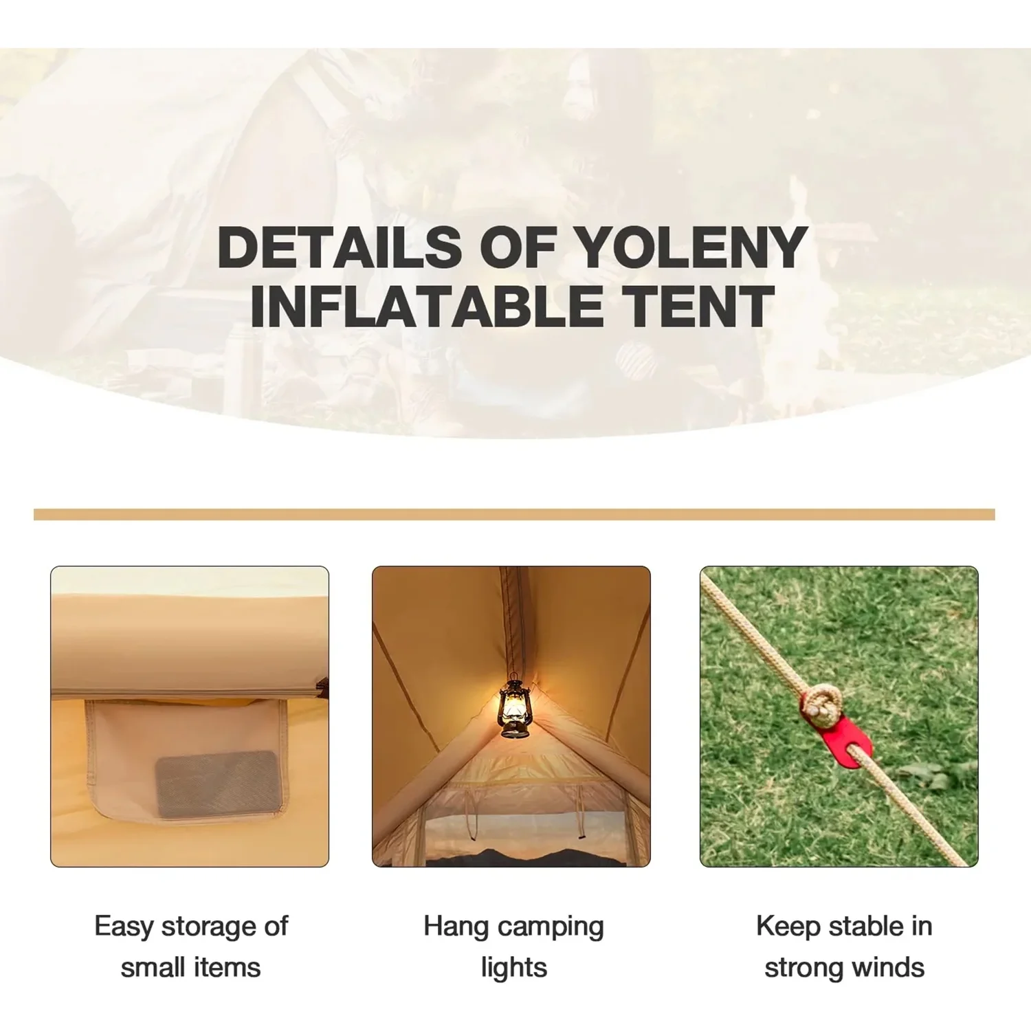 Richryce Inflatable Camping Tent with Pump, 129 SFT Cabin Tent, 4-6 Person Glamping Tents, Waterproof Windproof Outdoor Cotton Tent with Carrying Bag
