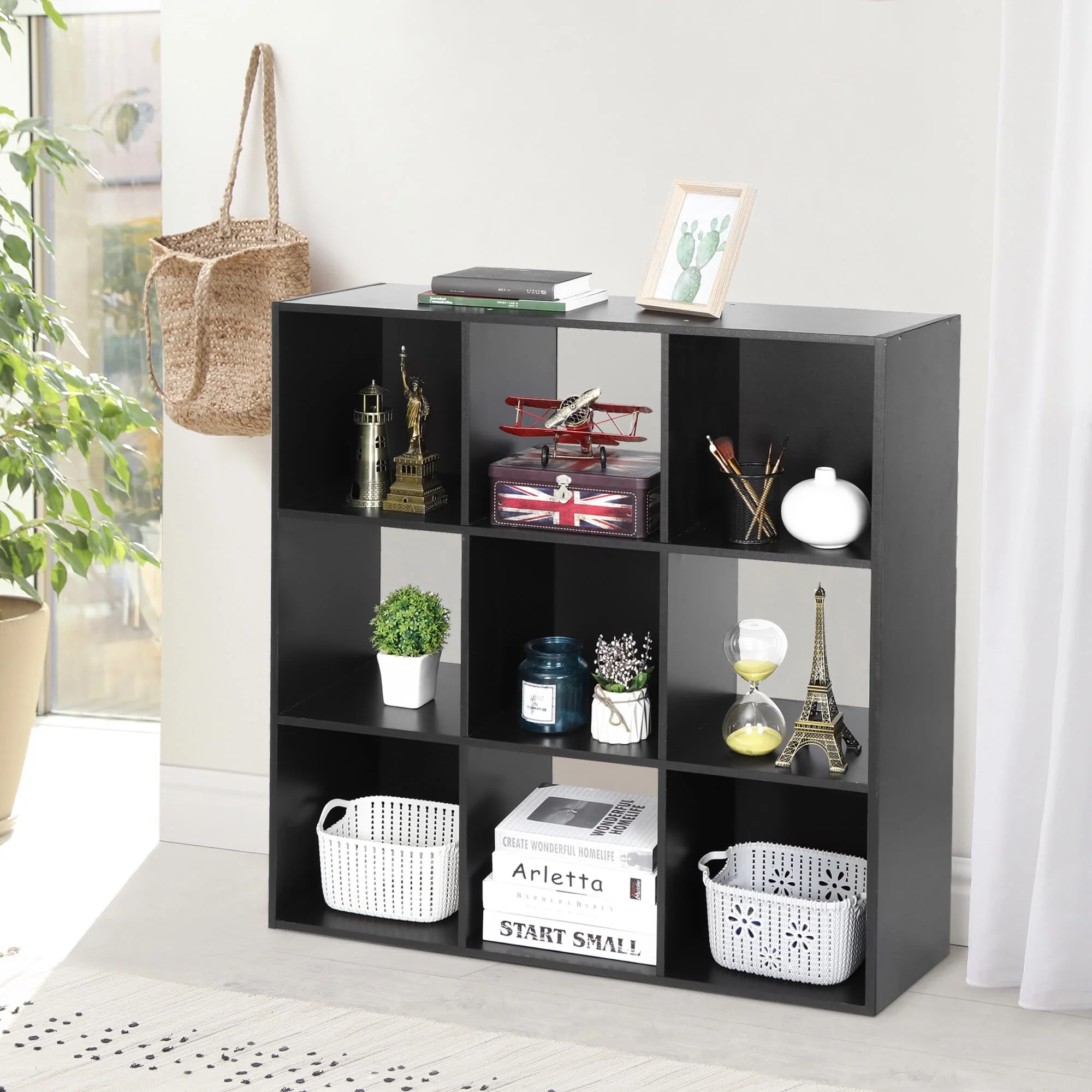 ZENY 9 Cubes Wooden Cube Organizer Bookcase Cubecials Cabinet Storage (Black)