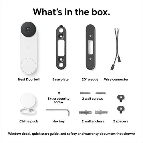 Google Nest Doorbell (Wired, 2nd Gen) - Wired Video Doorbell Camera - Doorbell Security Camera - Snow