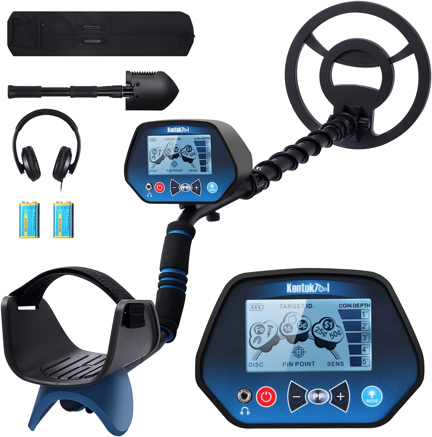 KENTOKTOOL Metal Detector for Adults & Kids, Adjustable Professional Metal Detector with LCD Display, Pinpoint & Disc & All Metal 3 Modes, 8" Waterproof Search Coil 10" Depth for Treasure Hunting