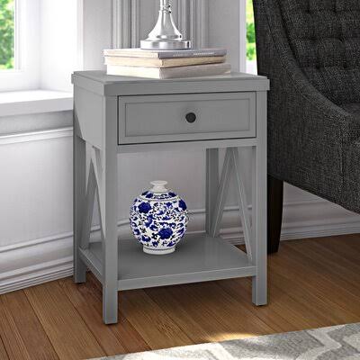 Nadeau Solid Wood End Table with Storage Andover Mills Color: Gray