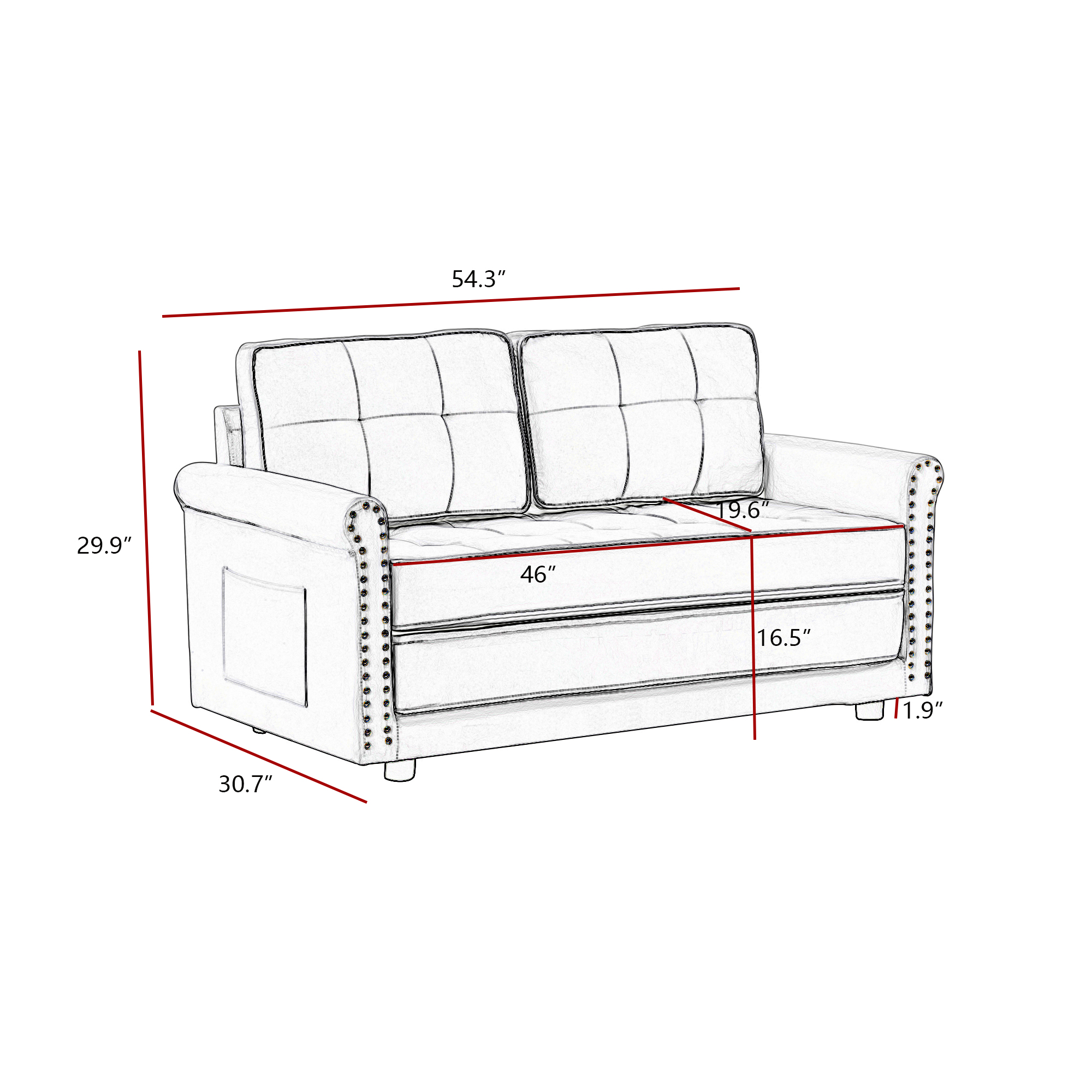 Modern Velvet Folding Convertible Couch Loveseat for Small Space, Upholstered Sleeper Futon Sofa Bed with Nailhead Arms for Living Room Bedroom