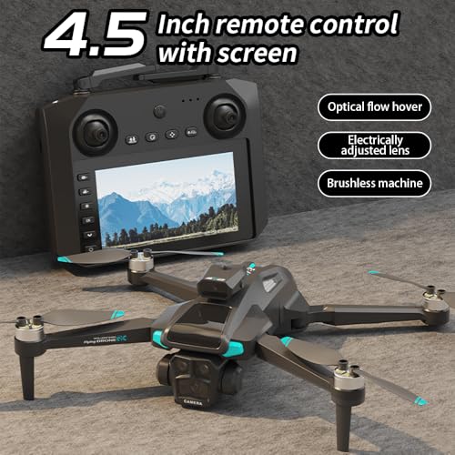 Drone For Adult,4.5" Screen,5G Remote Controller With Camera,6K HD Camera FPV Live Video,Altitude Hold Gesture Selfie One Key Take Off Landing 3D Flips Waypoint Fly Drone (2 Batteries)