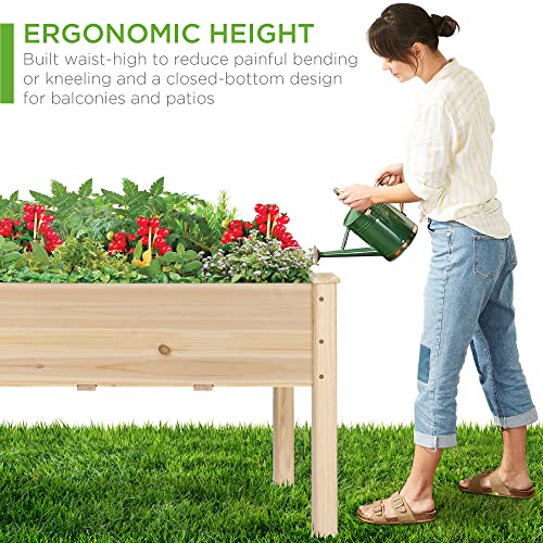 Best Choice Products 72x23x30in Raised Garden Bed, Elevated Wood Planter Box Stand for Backyard, Patio, Balcony w/Divider Panel, 6 Legs, 300lb Capacity - Natural