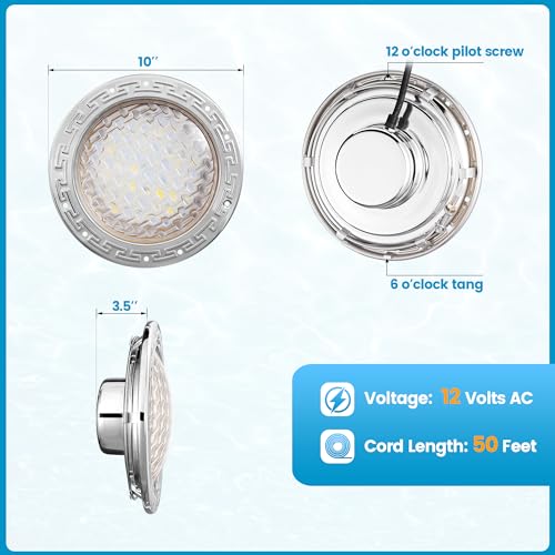 SURAIELEC LED Pool Lights for Inground Pool, 12V AC 10 inch Underwater Swimming Pool Light Replacement for Pentair Hayward Wet Niches, 30W, 3000LM, 6500K Cool White Glow, 100FT Cord