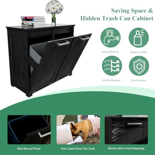 Wooden Tilt Out Trash Cabinet, Hidden Trash Can Cabinet 10-Gallon Garbage Cabinet for Kitchen, Living Room & Bathroom White Finish