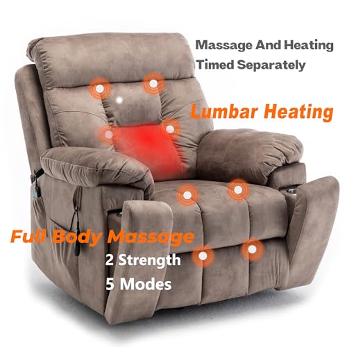 Power Lift Recliner Chair for Elderly, Lazy Boy Recliner Chair with Massage and Heating, 26in Extra Wide Recliner Seat with Cup Holder, Adjustable Electric Reclining Chair for Big Man
