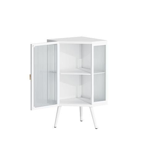 22.25" Glass Display Cabinet, Floor Corner Cabinet with Tempered Glass Door & Storage Shelves for Bathroom, Living Room, Bedroom (2 Tier-Black)