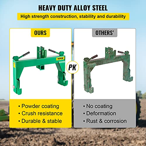 VEVOR 3-Point Quick Hitch, 3000 LBS Lifting Capacity Tractor Quick Hitch, 28.31" Between Lower Arms Attachments Quick Hitch, 5 Level Adjustable Bolt, Adaptation to Category 1 & 2 Tractor,Green