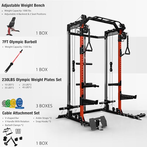 Mikolo Power Cage, 2000LB Power Rack with Independent Dual Pulley System, Multi-Function Home Gym Workout Machine for Cable Crossover