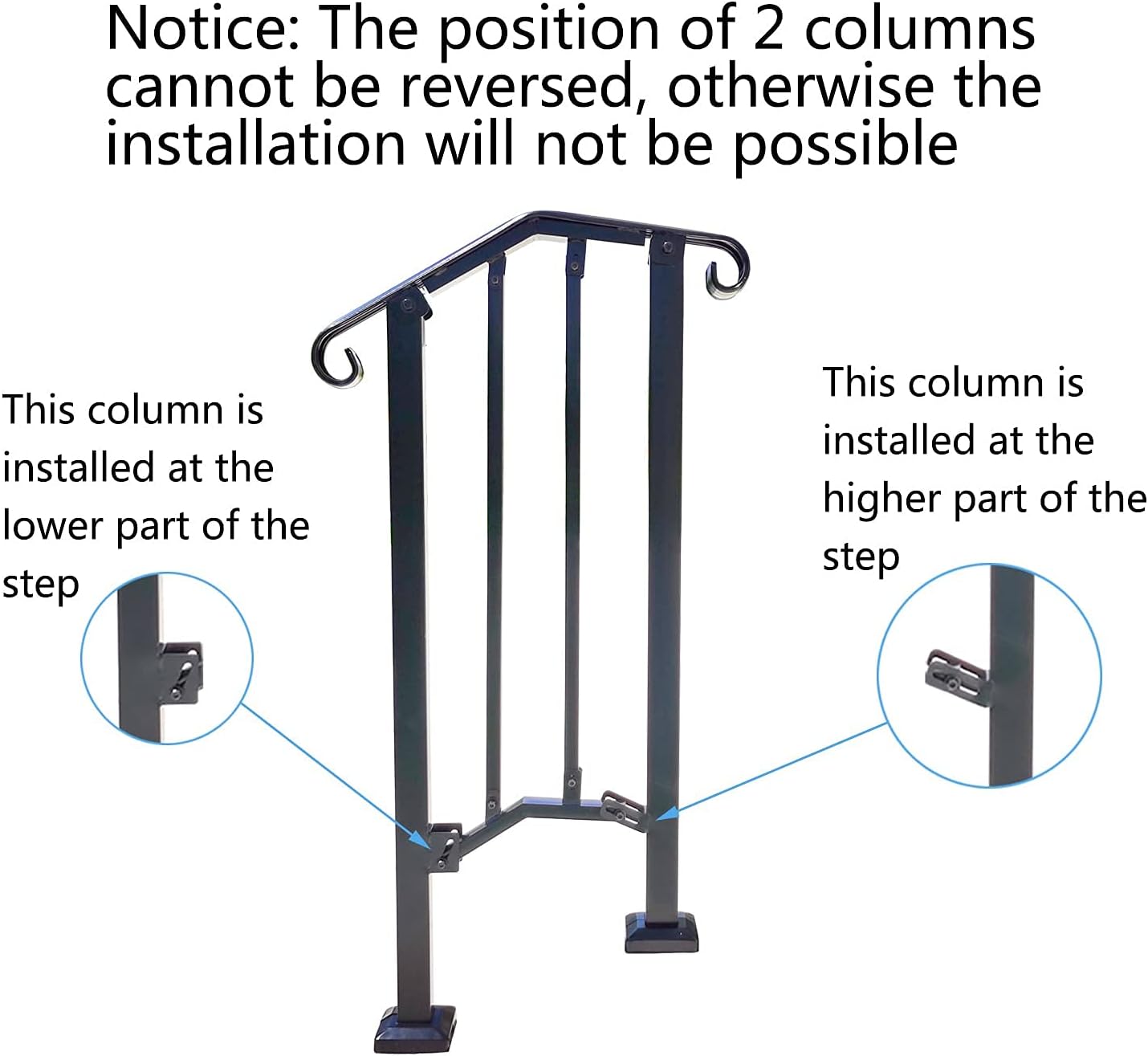 AMAKZH Handrails for Outdoor Steps Stair Railing Kit Black Metal Handrail Bracket Picket Fits 1 to 2 Step Wrought Iron Safety Staircase