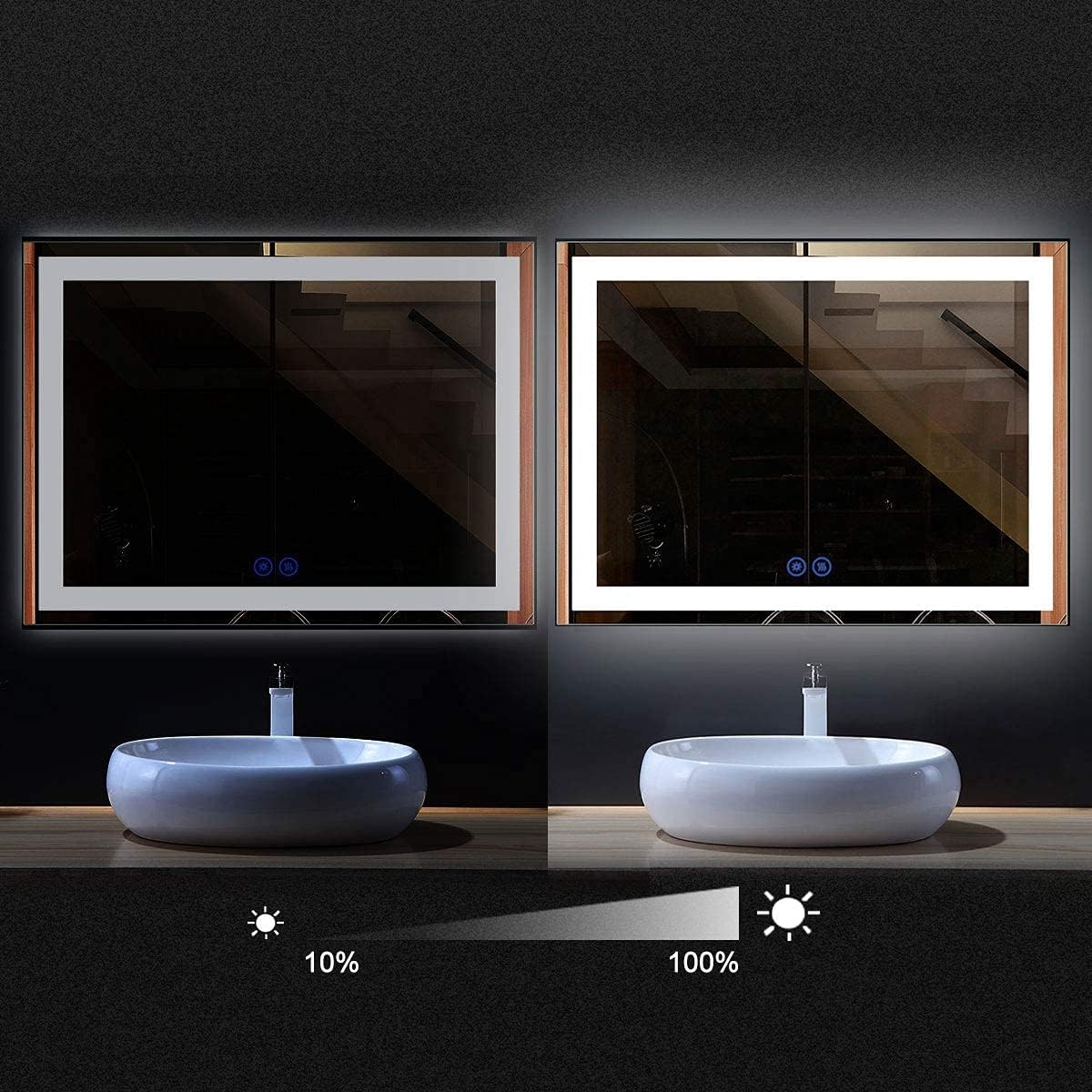 BHBL 60 x 36 Inch Illuminated LED Bathroom Mirror with Smart Button, Anti Fog, Dimmable, Bluetooth Speakers, Vertical & Horizontal Mount, Hotel Office Bar Mirror (D224-6036A)