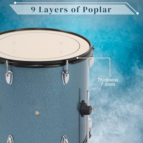 Ktaxon 22 Inch Adult Drum Set, 5-Piece Full-Size Drums Kit with Cymbal Stands, Hi-hat Stand, Sticks, Drum Pedal, Stool & Floor Tom for Beginner Teens Student (Blue)