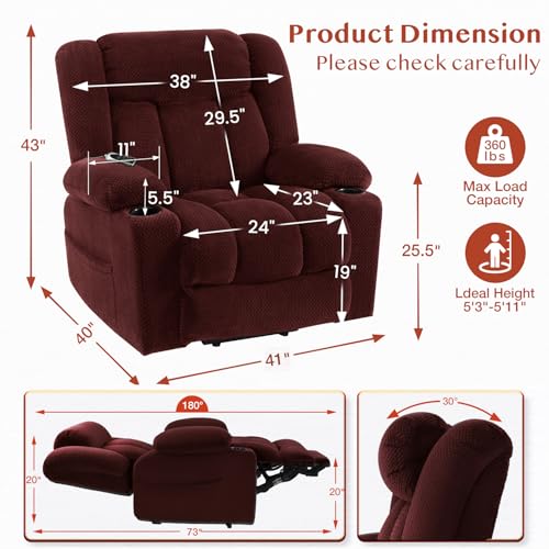 Power Lift Recliner Chair for Elderly - Triple Motor Lift Chairs - Infinite Position Adjust - Power Headrest - Heated & Massage - Lift Assist & 180° Lay Flat - Soft Plush Flannel (Grey)
