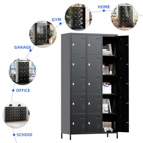 METAN Metal Storage Locker for School Office Gym Bedroom, 12 Doors Locker Cabinet for Employees, Industrial Steel Storage Locker with 12 Hooks, Assembly Required (12 Door-Light Gray)