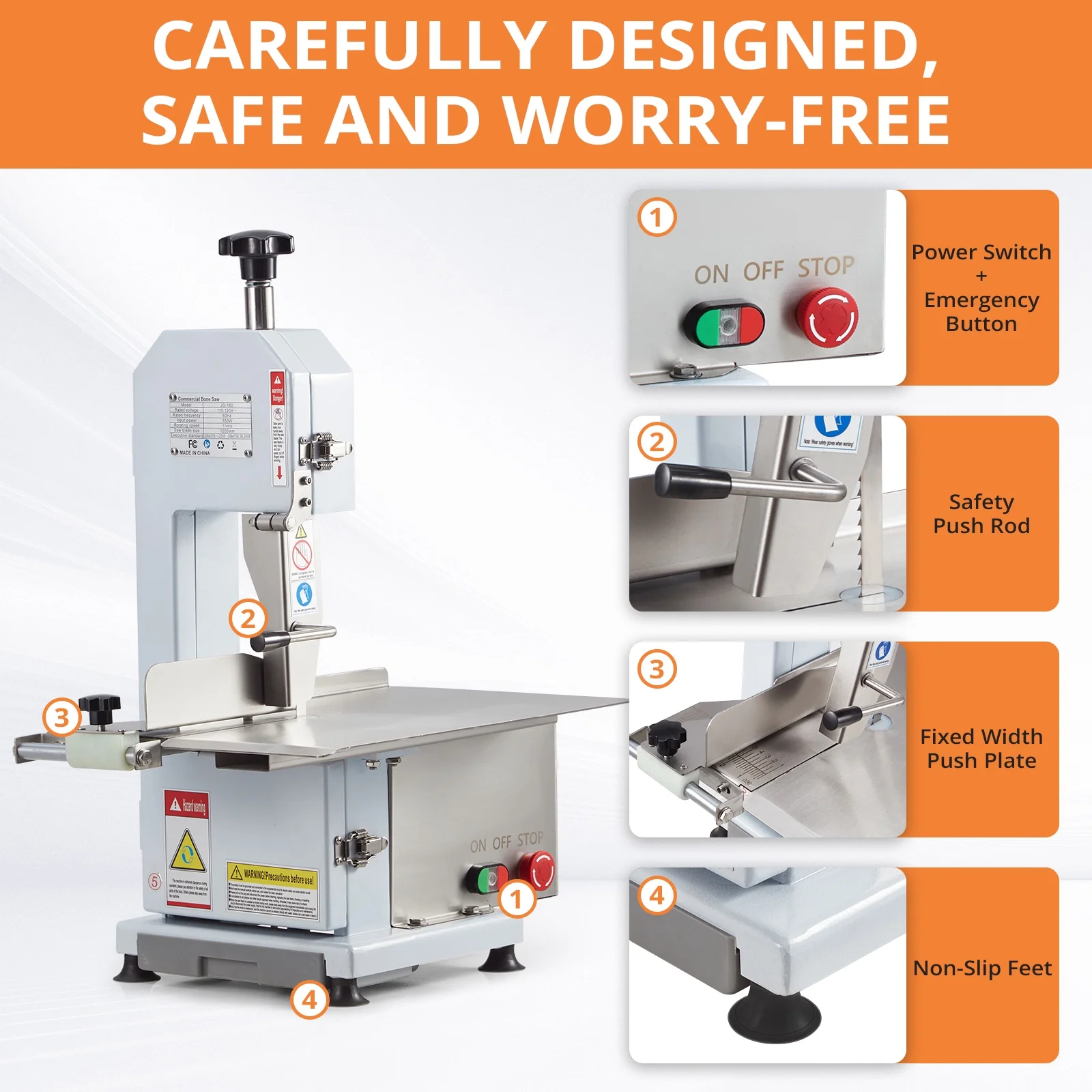 Homhougo—750W Electric Bone Saw Meat Cutting Machine,Commercial Bone Cutting Machine,Stainless Steel Blade Bone Cutting Machine,Butcher Band Saw Table Thickness 0-8.3 Inches Fish, Pig, Beef